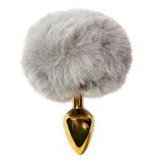 Анальная пробка ALUME, S, металлическая золотистая с серым пушком, 7 х 2,8 см