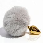 Анальная пробка ALUME, S, металлическая золотистая с серым пушком, 7 х 2,8 см вид 4