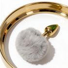 Анальная пробка ALUME, S, металлическая золотистая с серым пушком, 7 х 2,8 см вид 7