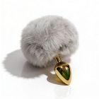 Анальная пробка ALUME, S, металлическая золотистая с серым пушком, 7 х 2,8 см вид 8