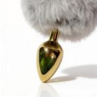 Анальная пробка ALUME, S, металлическая золотистая с серым пушком, 7 х 2,8 см вид 9