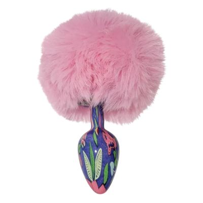 Анальна пробка з візерунком ALUME, S, металева синя з рожевим пушком, 7 х 2,8 см