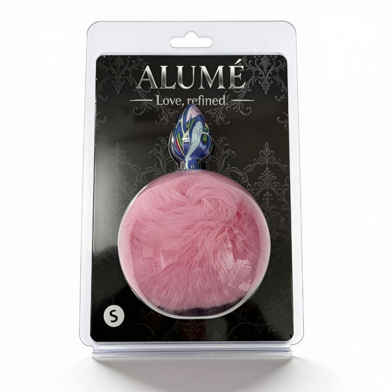 Анальна пробка з візерунком ALUME, S, металева синя з рожевим пушком, 7 х 2,8 см вид 3