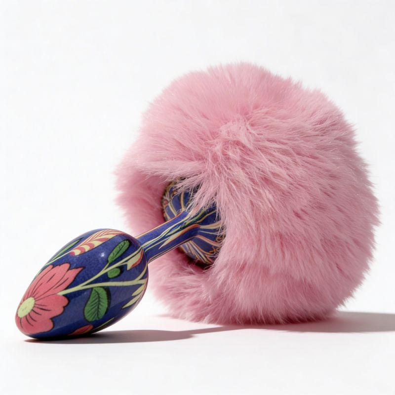 Анальна пробка з візерунком ALUME, S, металева синя з рожевим пушком, 7 х 2,8 см вид 4