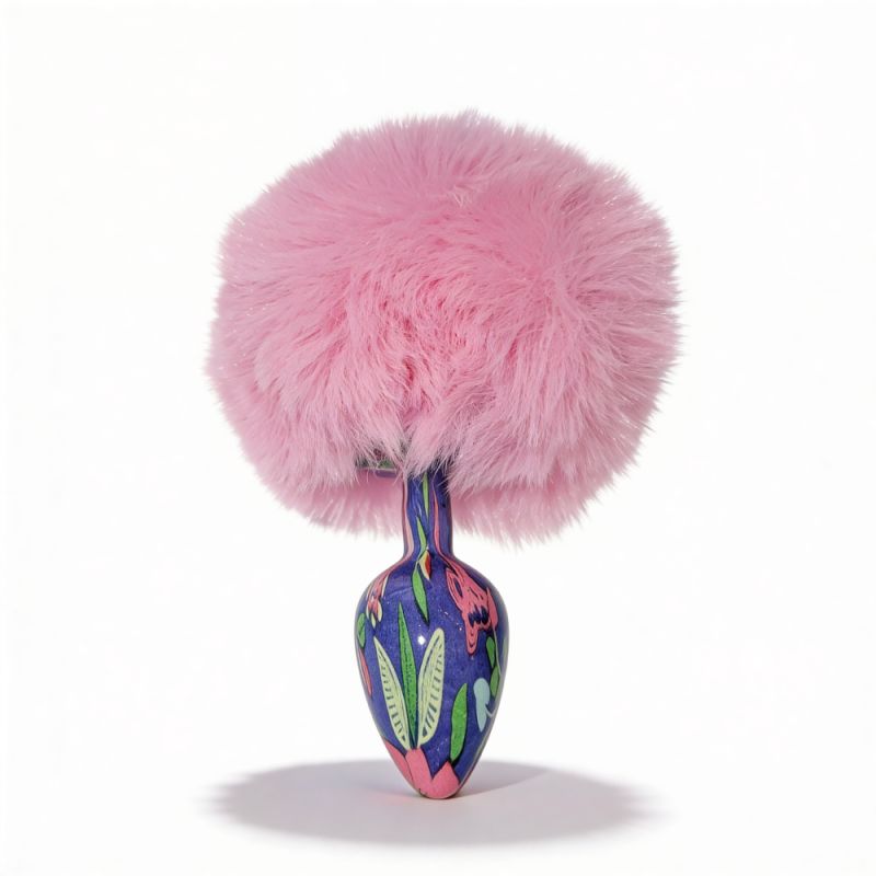 Анальна пробка з візерунком ALUME, S, металева синя з рожевим пушком, 7 х 2,8 см вид 5