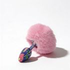 Анальна пробка з візерунком ALUME, S, металева синя з рожевим пушком, 7 х 2,8 см вид 7