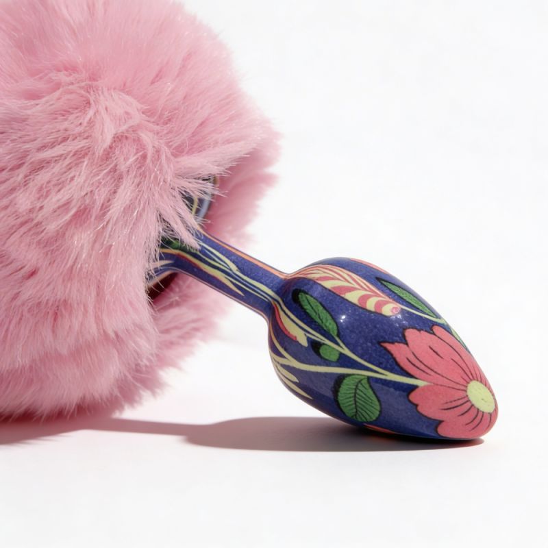 Анальна пробка з візерунком ALUME, S, металева синя з рожевим пушком, 7 х 2,8 см вид 8