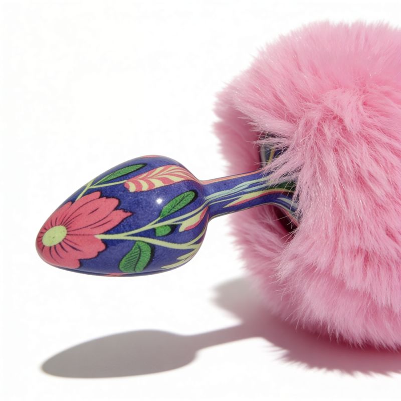 Анальна пробка з візерунком ALUME, S, металева синя з рожевим пушком, 7 х 2,8 см вид 10