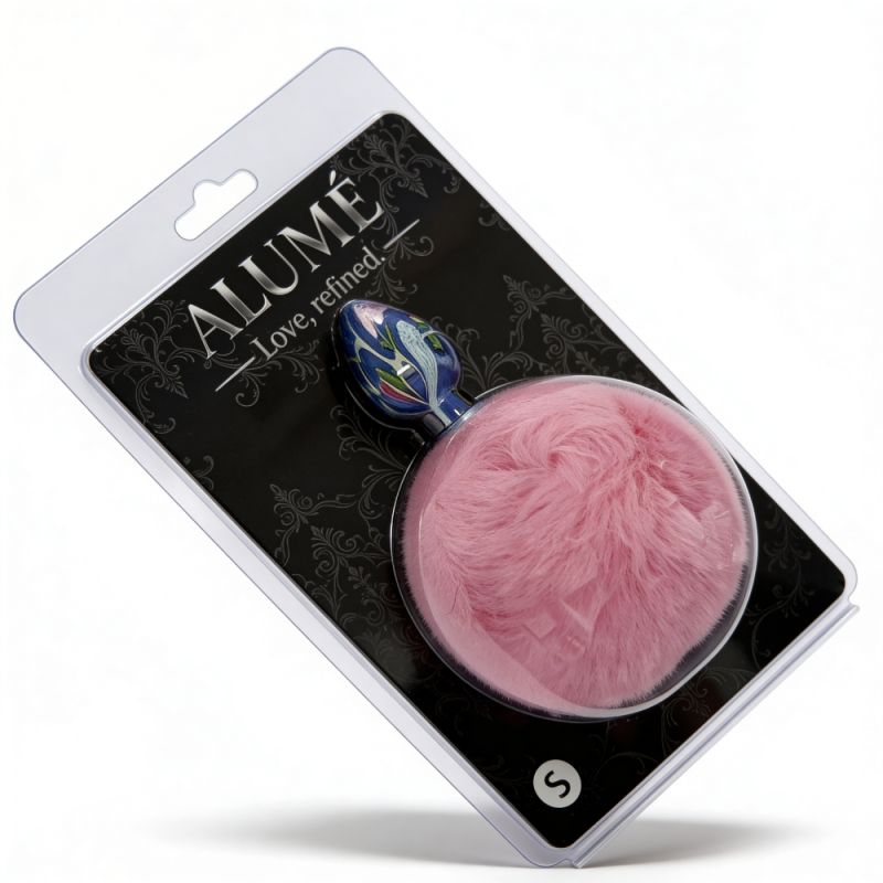 Анальна пробка з візерунком ALUME, S, металева синя з рожевим пушком, 7 х 2,8 см вид 11