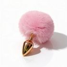 Анальная пробка ALUME, S, металлическая золотистая с розовым пушком, 7 х 2,8 см вид 4