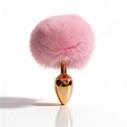 Анальная пробка ALUME, S, металлическая золотистая с розовым пушком, 7 х 2,8 см вид 5