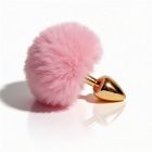 Анальная пробка ALUME, S, металлическая золотистая с розовым пушком, 7 х 2,8 см вид 6