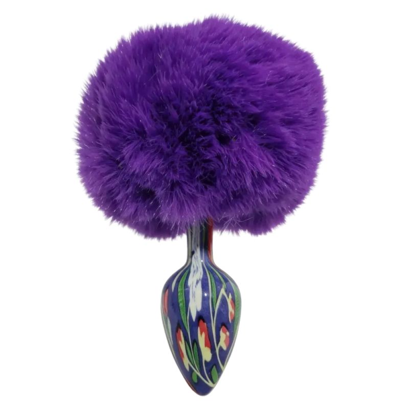 Анальная пробка с узором ALUME, S, металлическая синяя с фиолетовым пушком, 7 х 2,8 см вид 2