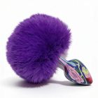 Анальная пробка с узором ALUME, S, металлическая синяя с фиолетовым пушком, 7 х 2,8 см вид 4