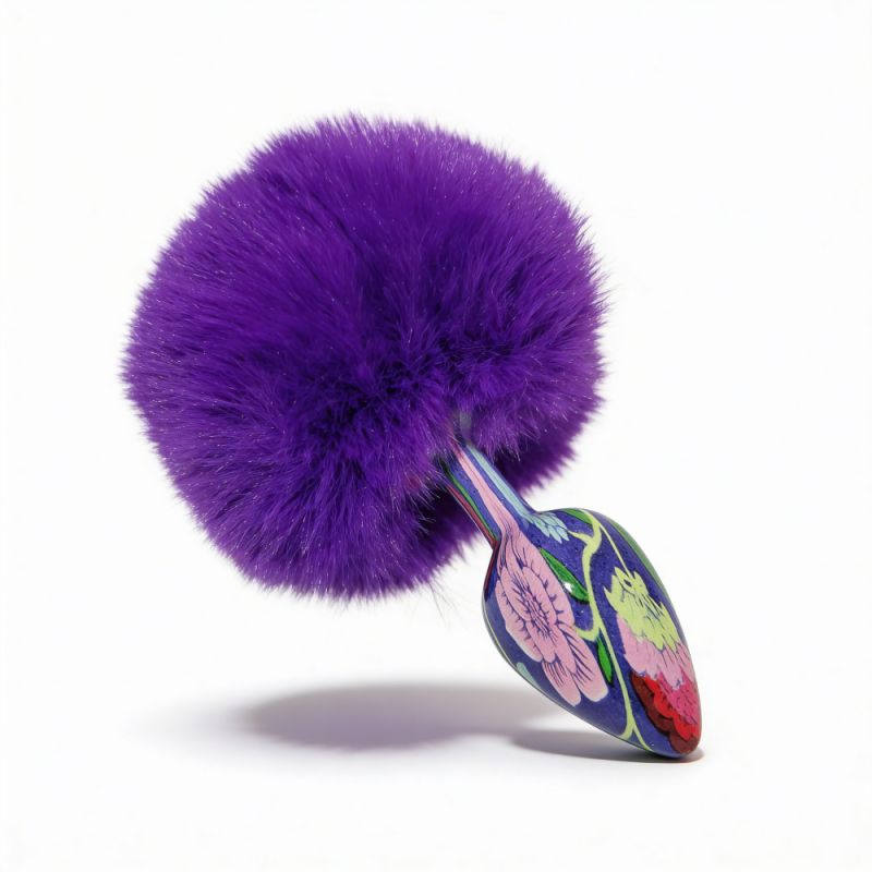 Анальная пробка с узором ALUME, S, металлическая синяя с фиолетовым пушком, 7 х 2,8 см вид 5