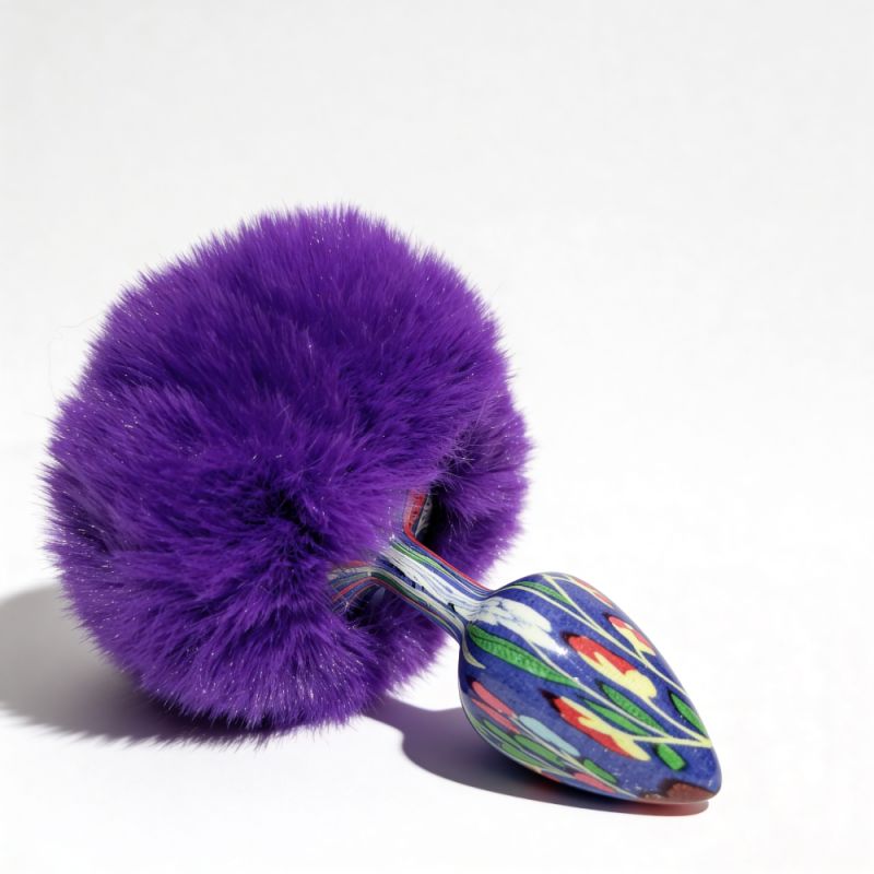 Анальная пробка с узором ALUME, S, металлическая синяя с фиолетовым пушком, 7 х 2,8 см вид 6