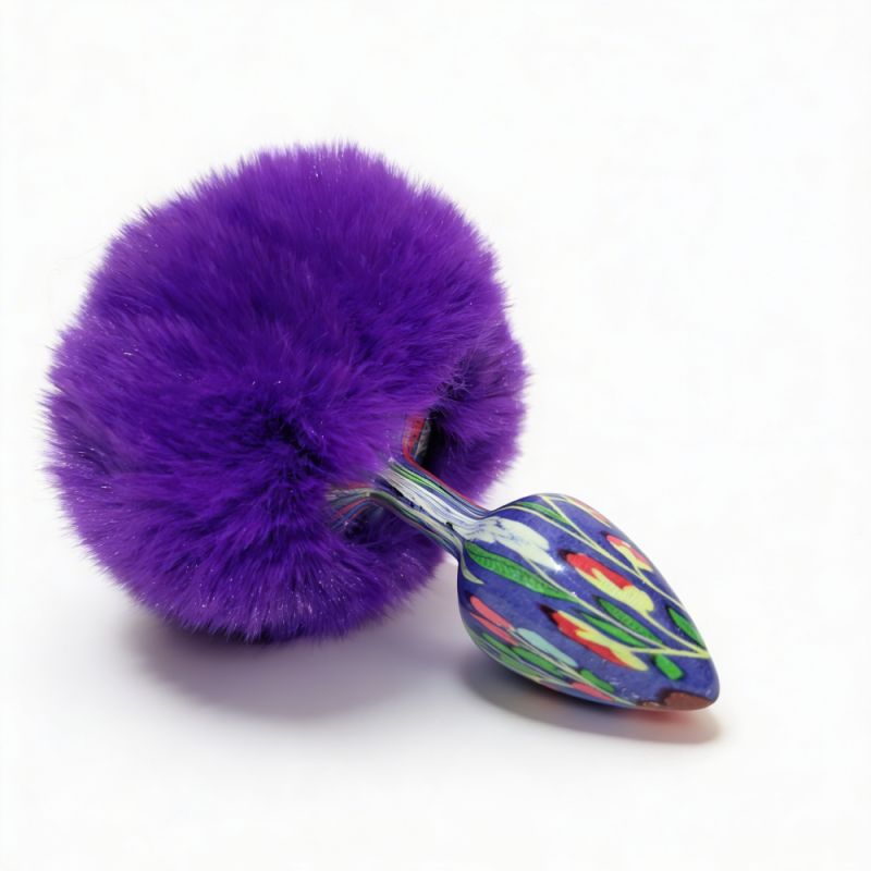 Анальная пробка с узором ALUME, S, металлическая синяя с фиолетовым пушком, 7 х 2,8 см вид 7