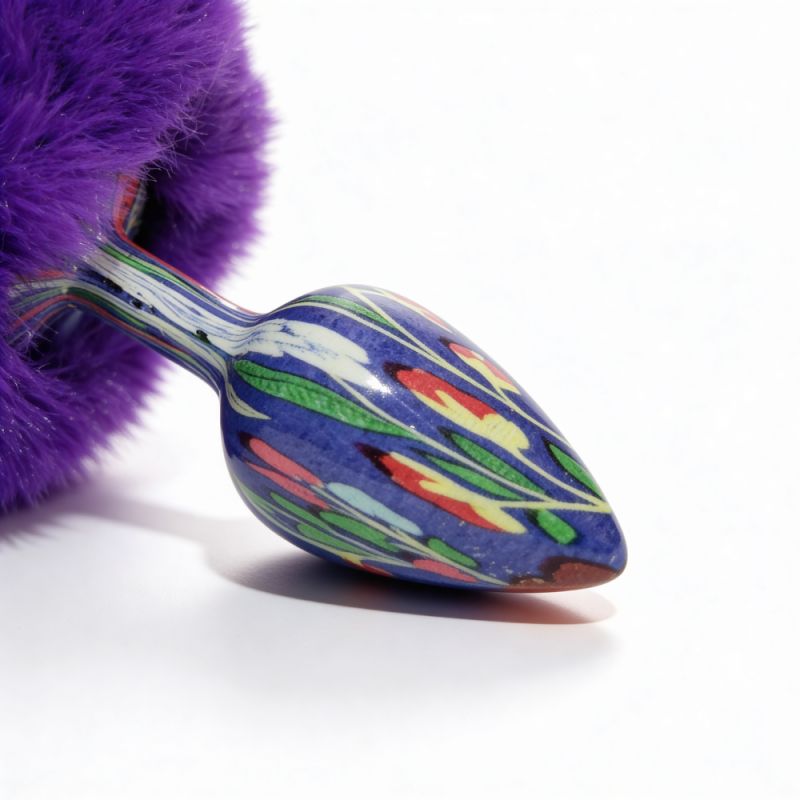 Анальная пробка с узором ALUME, S, металлическая синяя с фиолетовым пушком, 7 х 2,8 см вид 9