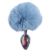 Анальна пробка з візерунком ALUME, S, металева синя з блакитним пушком, 7 х 2,8 см