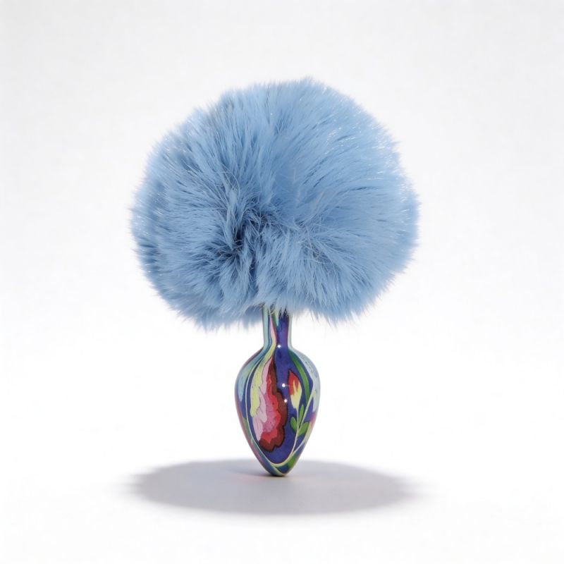 Анальна пробка з візерунком ALUME, S, металева синя з блакитним пушком, 7 х 2,8 см вид 5