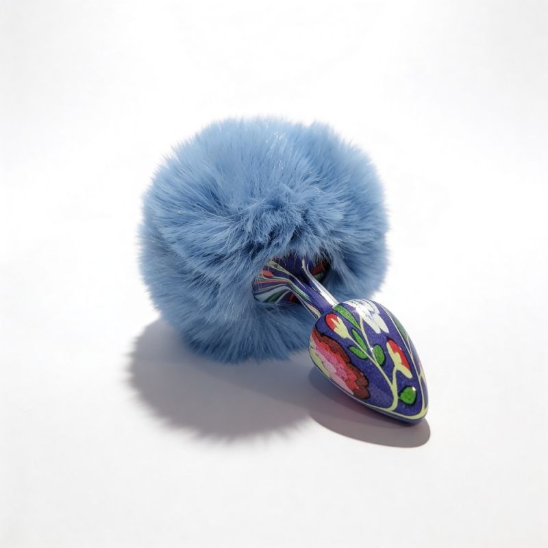 Анальна пробка з візерунком ALUME, S, металева синя з блакитним пушком, 7 х 2,8 см вид 7