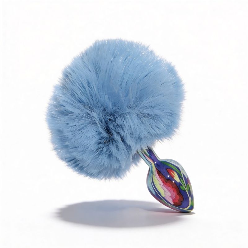 Анальна пробка з візерунком ALUME, S, металева синя з блакитним пушком, 7 х 2,8 см вид 9