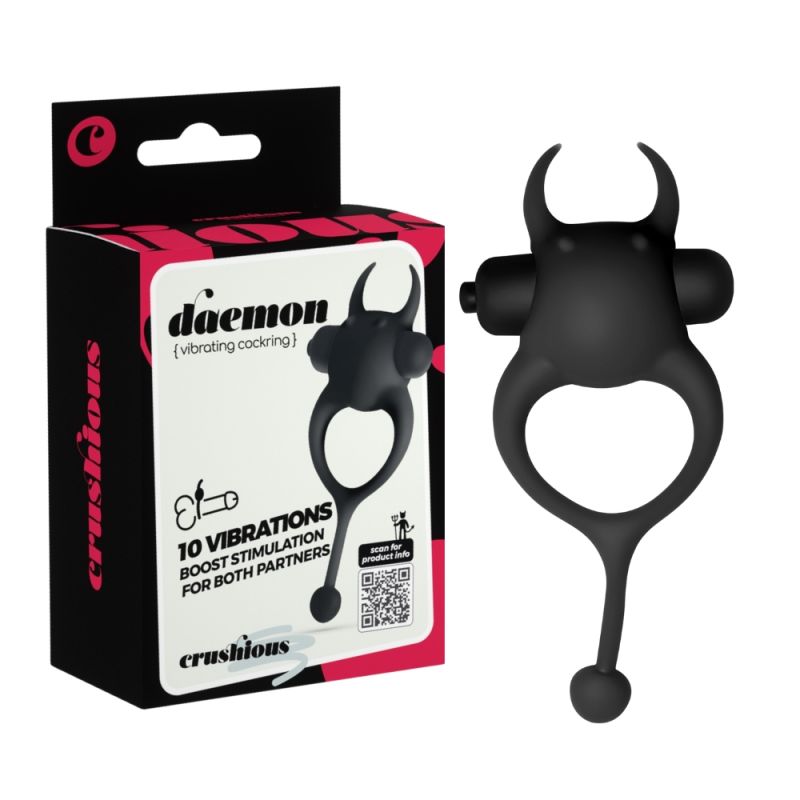 Віброкільце CRUSHIOUS Daemon з ріжками і хвостиком, 10 режимів, чорне вид 2
