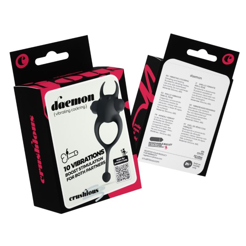 Виброкольцо CRUSHIOUS Daemon с рожками и хвостиком, 10 режимов, чёрное вид 13