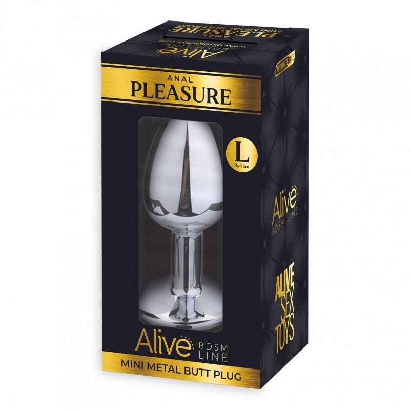 Анальная пробка Alive Anal Pleasure, L, с розовым камнем, серебристая, 9 х 4 см вид 4