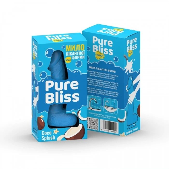 Мило у формі пеніса Pure Bliss Coco Splash з ароматом кокоса, блакитне, 15 см вид 3