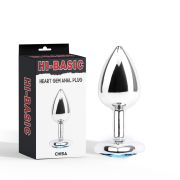 Анальна пробка Chisa HI-BASIC з блакитним каменем у вигляді серця