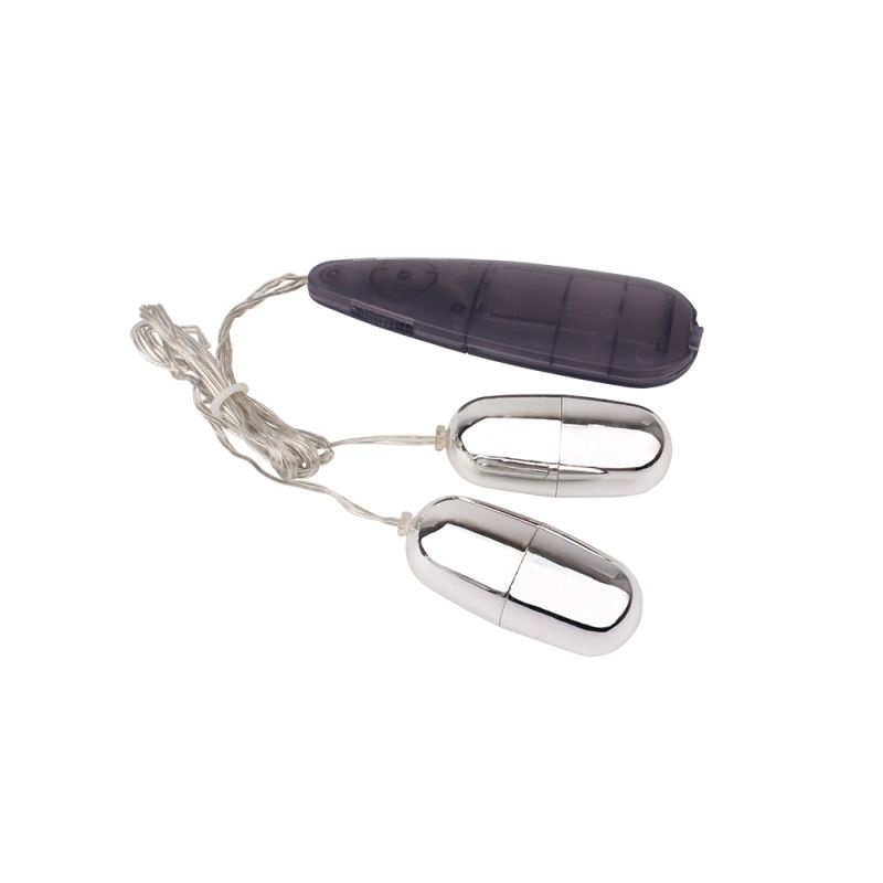 Віброяйця з пультом Chisa Hi-Basic Dual Delight Vibrating Bullets, сріблясті вид 4