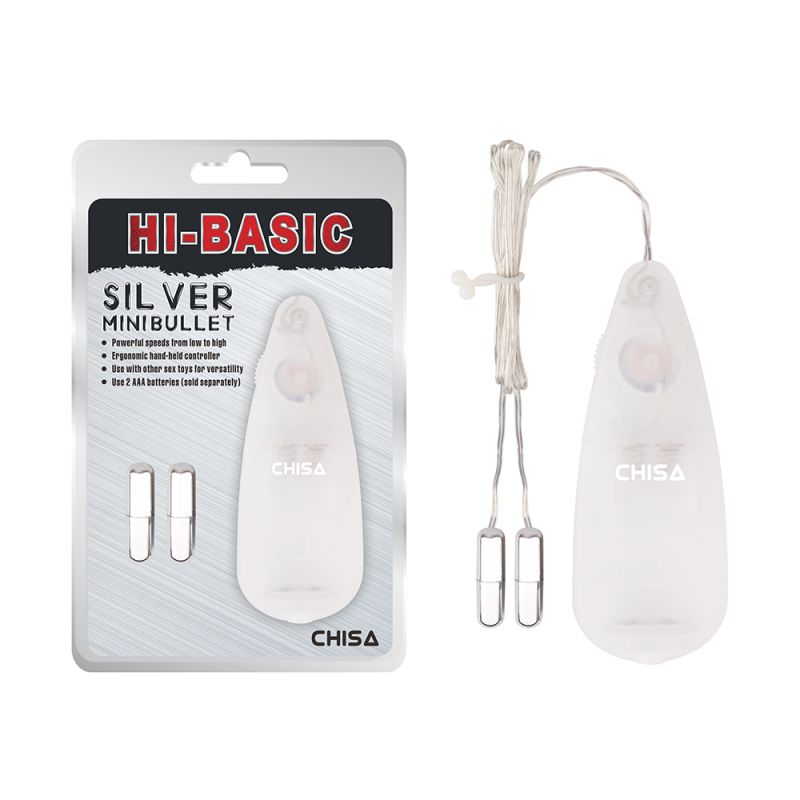 Міні-вібропулі CHISA Hi-Basic Mini Twins Bullets на провідному пультом, сріблясті вид 2