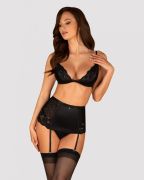 Комплект с поясом для чулок Obsessive Blanita, черный, L/XL