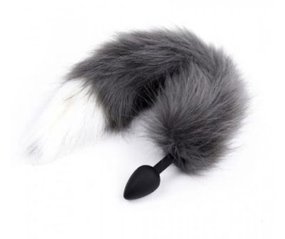 Анальная пробка S с хвостом DS Fetish Anal plug S black silikone faux fur fox polyeste