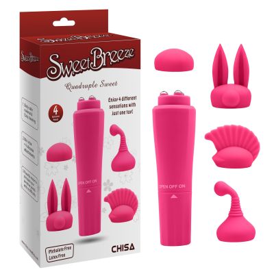 Вибратор для клитора с насадками Chisa Sweet Breeze, розовый, 10 х 2.6 см