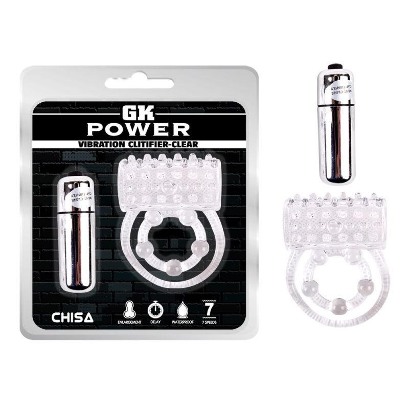 Кільце ерекційне подвійне, з вібрацією Chisa GK Power, прозоре вид 2