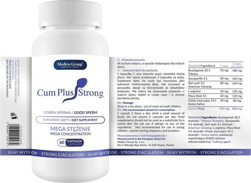 Таблетки Medica Group Cum Plus Strong для збільшення кількості та якості сперми, 60 капсул вид 4