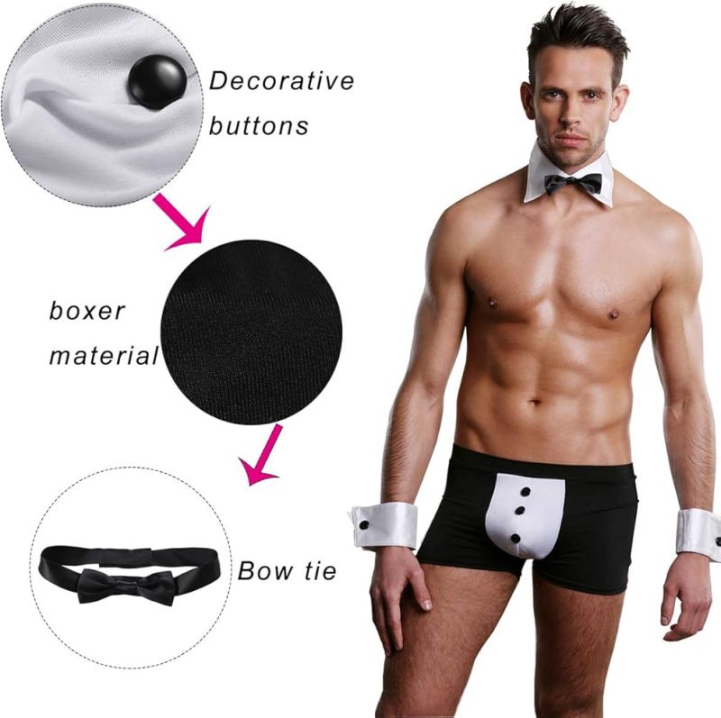 Мужской игровой костюм Sunspice Сексуального Официанта, черный-белый, O/S вид 4