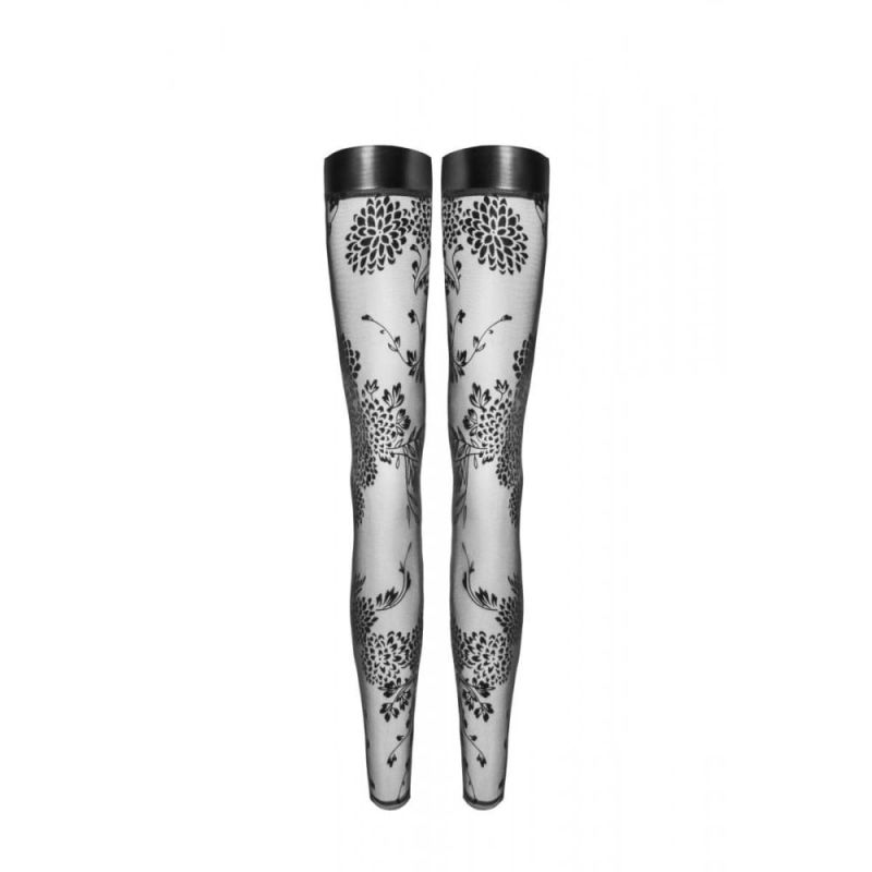 Сексуальні панчохи з відкритими шкарпетками L F243 Noir Handmade, з візерунками, чорні вид 5