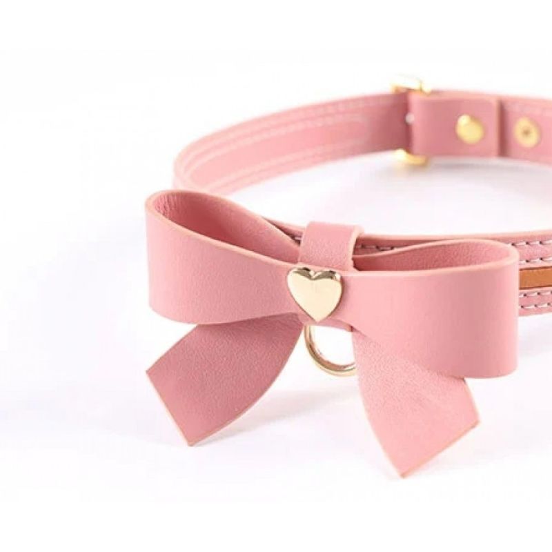Нашийник з бантиком та повідцем Sevanda Lockink, шкіра та метал, рожевий вид 7