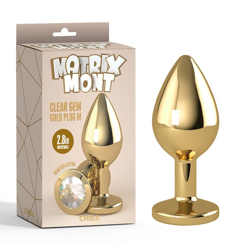 Анальна металева пробка золота Chisa Matrix Mont з прозорим каменем, розмір M вид 2