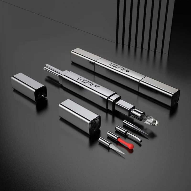 Тіклер-ручка з 5 насадками Lockink, металева, сіра вид 2
