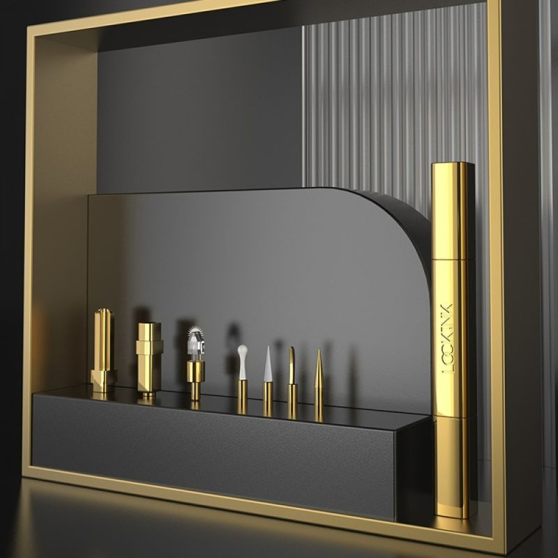 Тіклер-ручка з 5 насадками Lockink, металева, сіра вид 6