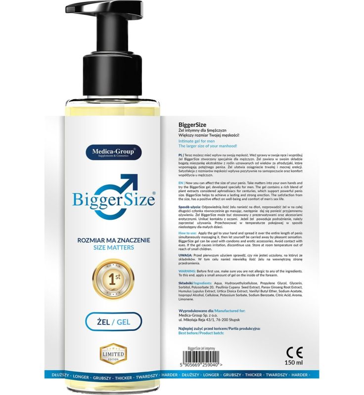 Інтимний гель для чоловіків Medica Bigger Size для збільшення та потовщення пеніса, 150 мл вид 3