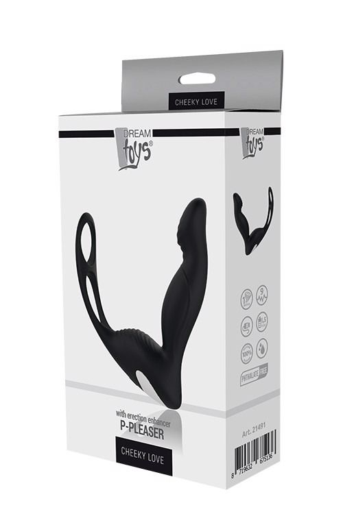 Массажер простаты с вибрацией Dream Toys Cheeky Love P-Pleaser с кольцом для пениса и яичек, черный вид 4