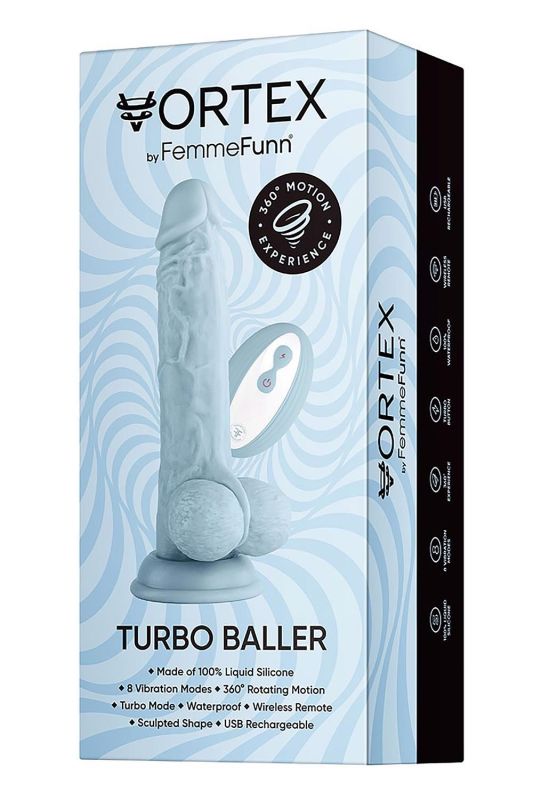 Вібратор реалістичний із яєчками на присосці Femme Funn Turbo Baller, блакитний вид 6