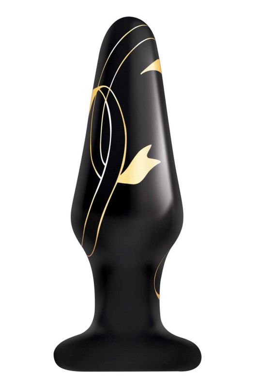 Анальна пробка скляна ручної роботи Secret Kisses, чорний вид 2