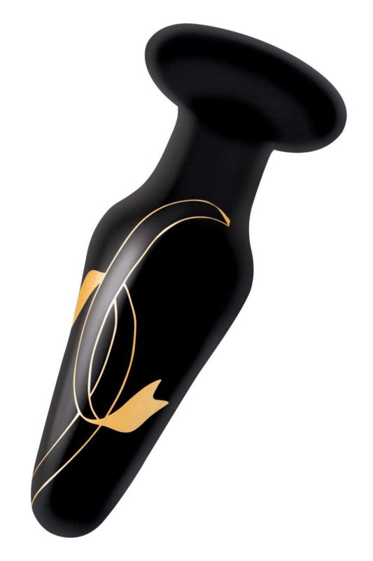 Анальна пробка скляна ручної роботи Secret Kisses, чорний вид 3