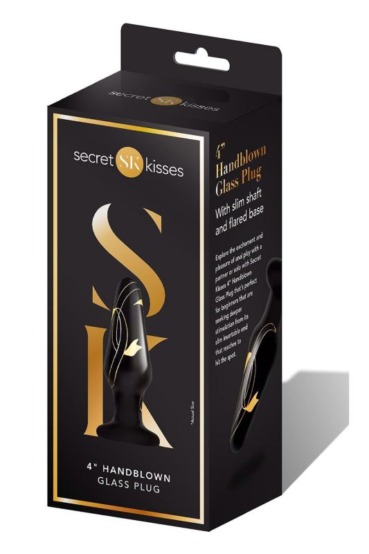 Анальна пробка скляна ручної роботи Secret Kisses, чорний вид 4